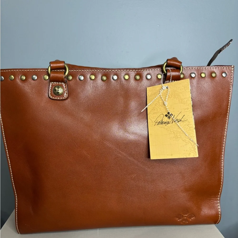 Patricia Nash Zaconia Tan Leather Studded Tote - Picture 1 of 7